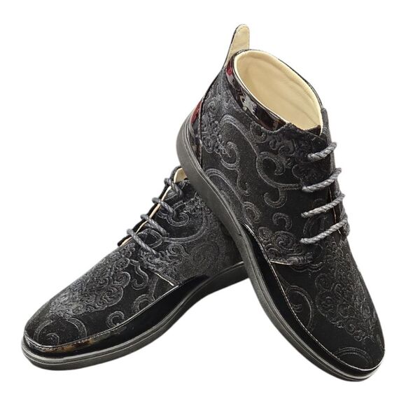BROOKLYN MEN'S BLACK MID TOPS WITH PAISLEY SUEDE BY GLOBE FOOTWEAR. 6933 - Picture 2 of 8